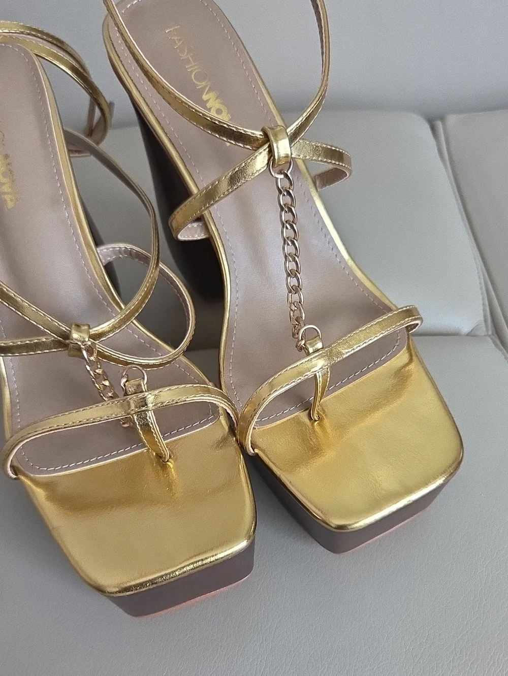 Fashion Nova Metallic Gold Wrap Platform Sandals